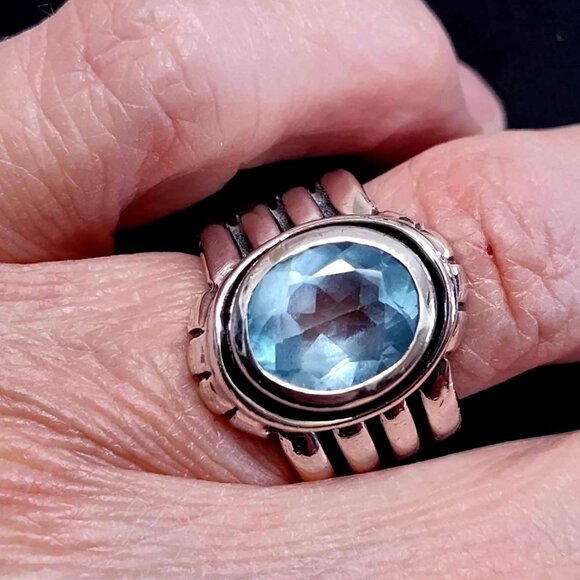 Silpada faceted Blue Topaz Sterling Silver band ring size 7 - Picture 1 of 6